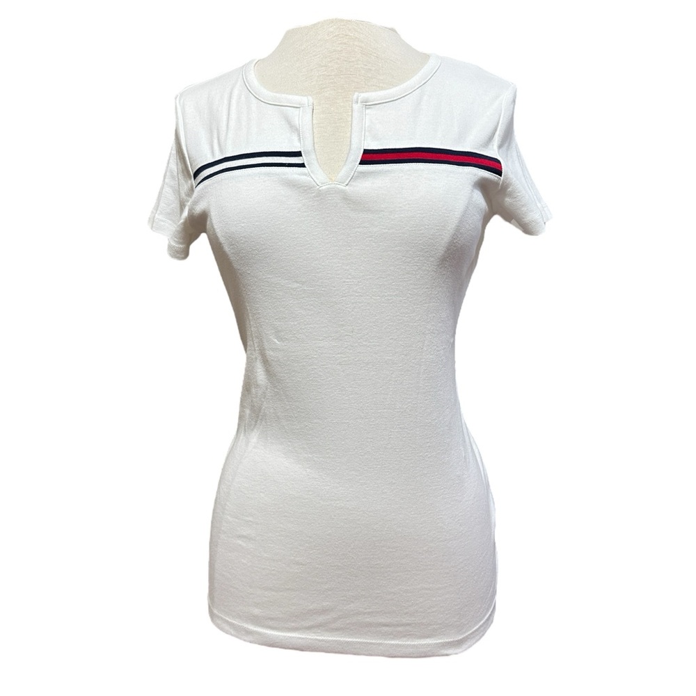 Tommy Hilfiger White and Red Fitted Polo Tee